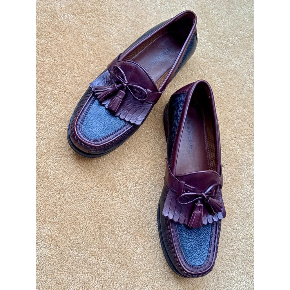 Johnston Murphy Mens Brown Black Leather Tassel Loafer Staple Shoes Size 10